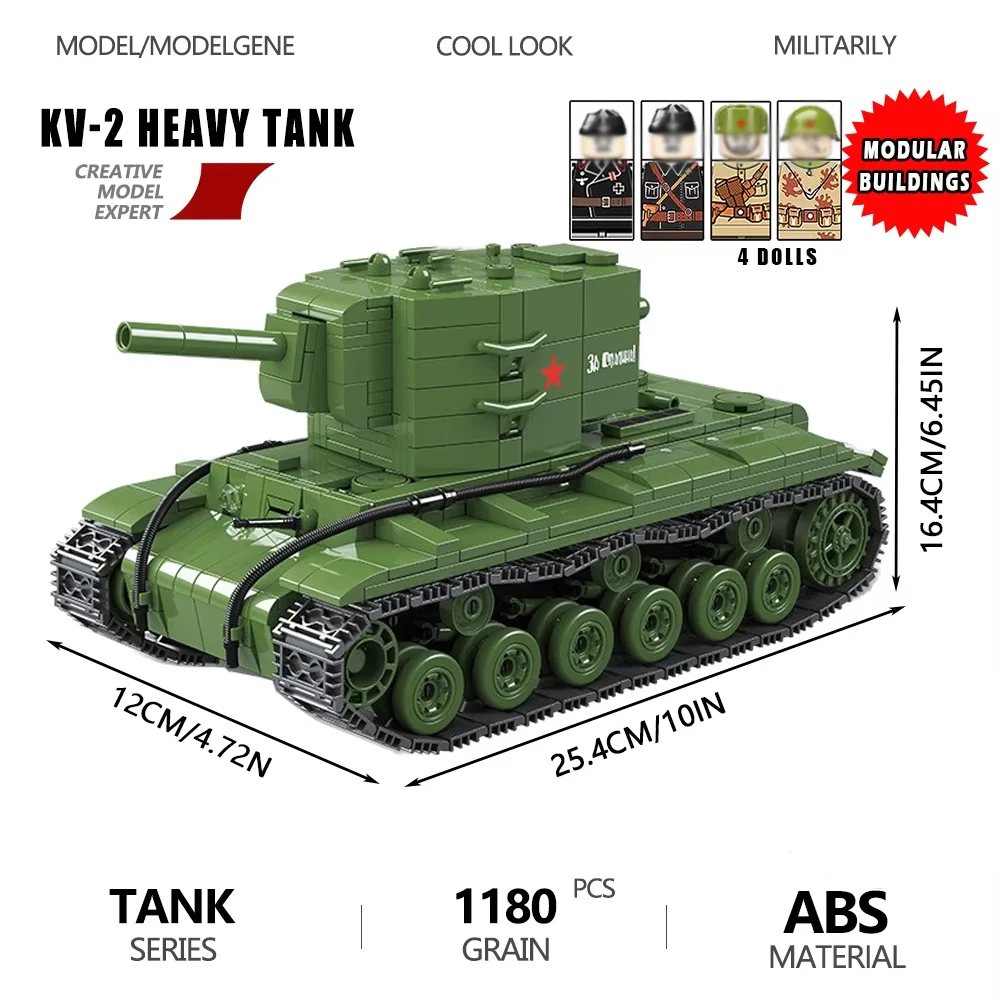 

1180 шт. MOC военные Второй мировой войны KV-2 тяжелый танк строительные блоки коллекция игрушек модель дети на Рождество и день рождения подарки