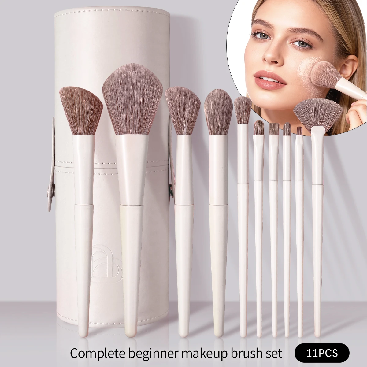 مجموعة فرش مكياج مكونة من 10 قطع مع دلو تخزين، وفرش تفاصيل ظلال العيون وأحمر الخدود، وأدوات تجميل محمولة للسفر للمبتدئين