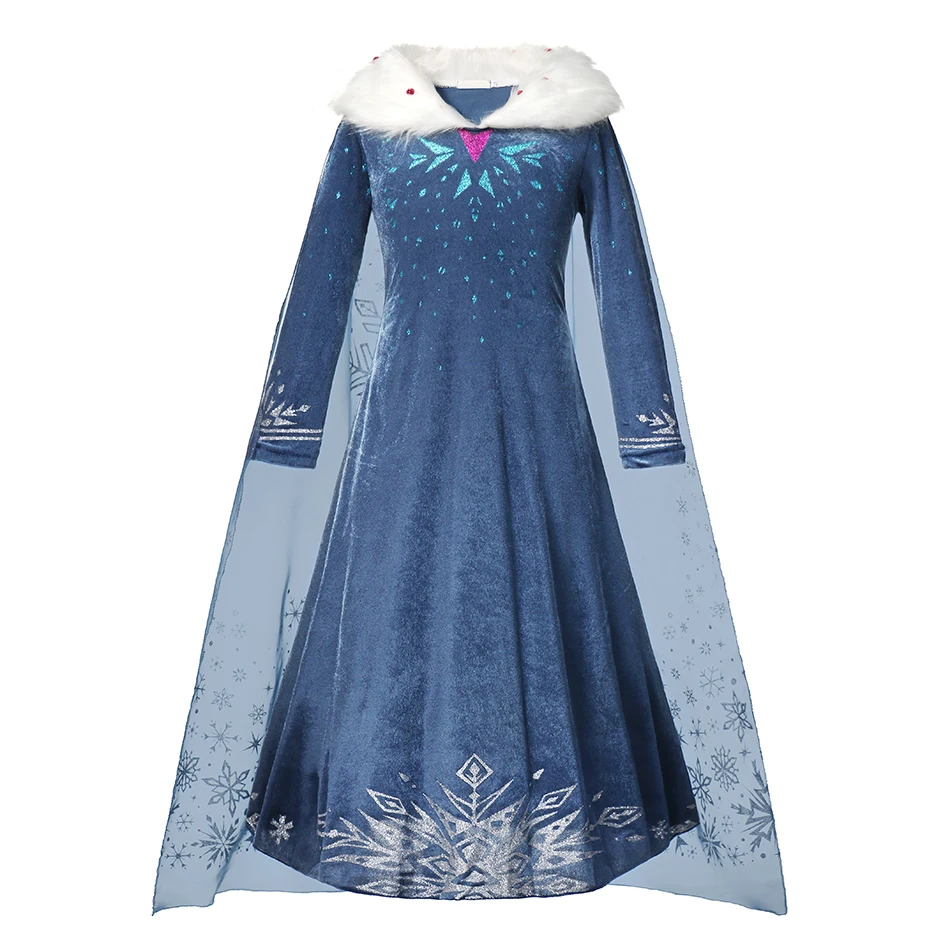 Disney Frozen Princess Elsa Dress Girl Cosplay Costume Birthday Carnival Party Snow Queen Long Sleeve Winter Clothes Kids Outfit