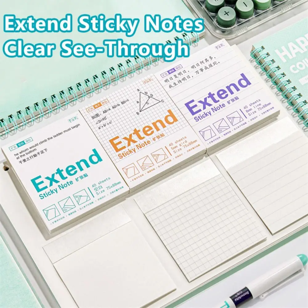 Multi-functional Lined/Blank/Grid Sticky Notes Clear See-Through No Blocking Text Self-Stick Notes Extend Sticky Notes Students