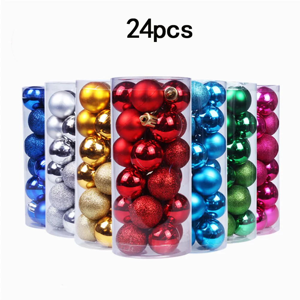

3cm Christmas Tree 24pcs Ball Baubles Plastic Shiny Xmas Birthday Glitter Holiday Matte Ornaments Party Wedding