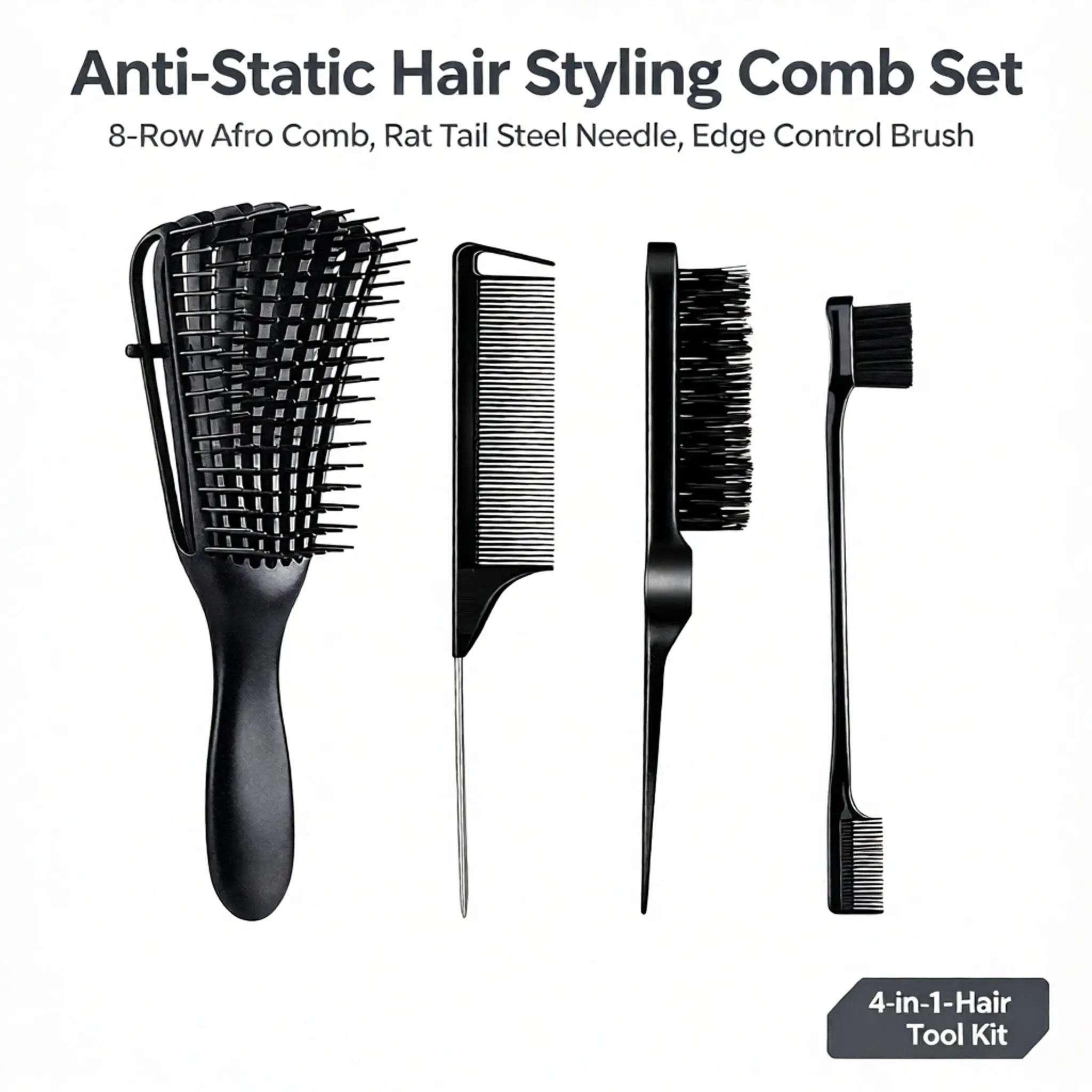 4-piece styling comb set,suitable for both men and women,for creating smooth hairstyles and anti-static effects.