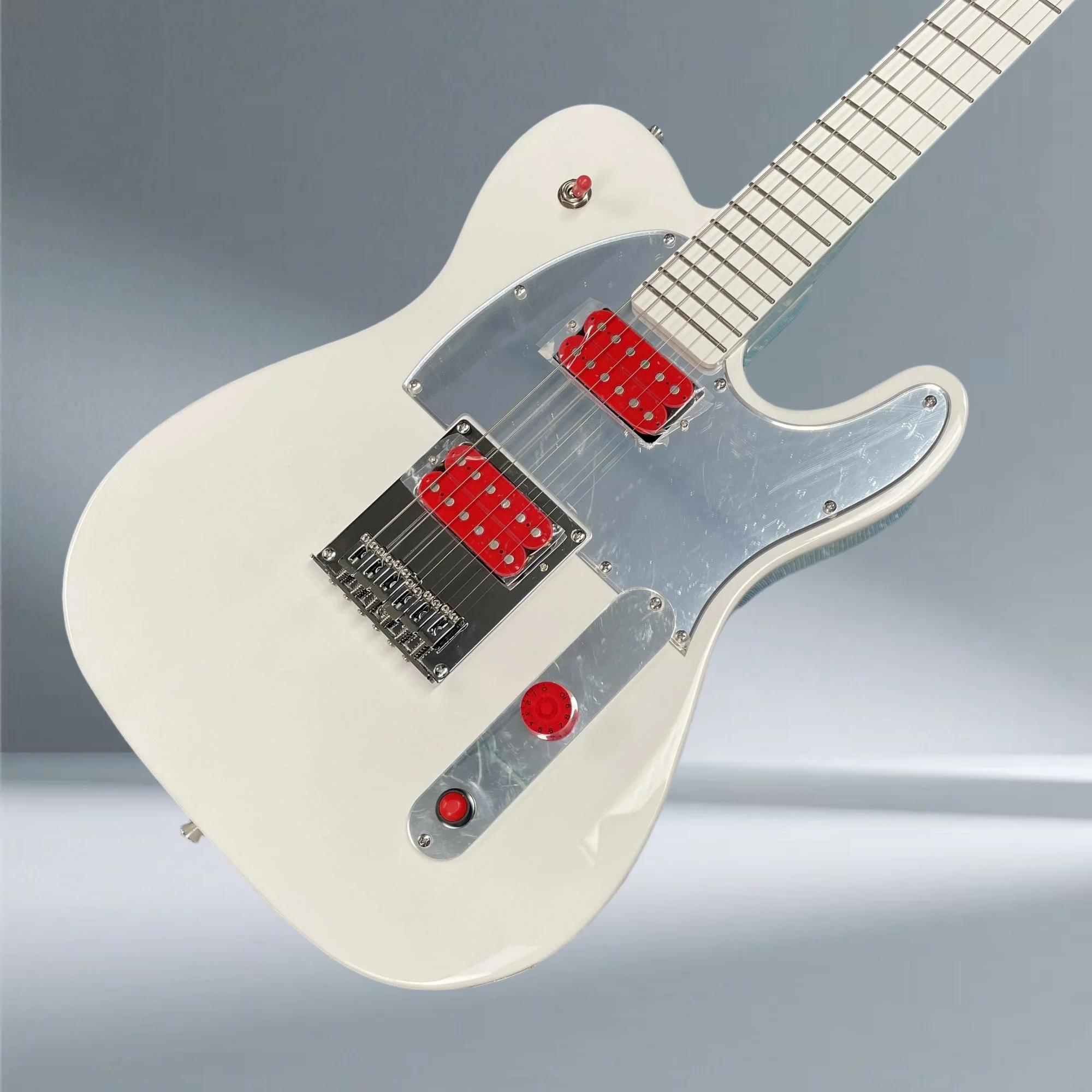 White Guitar with Maple Fingerboard and Red Master Volume Knob, Beginner Family Version  Guitar 2026