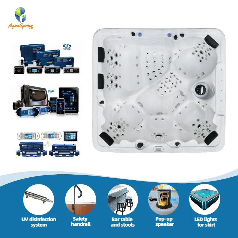 6 Person whirlpool Bathtub Massage Spa Luxury Jacuzzier Outdoor Spa with 176 Jets and 35 Colorful LED Lights Hot Tub view 2