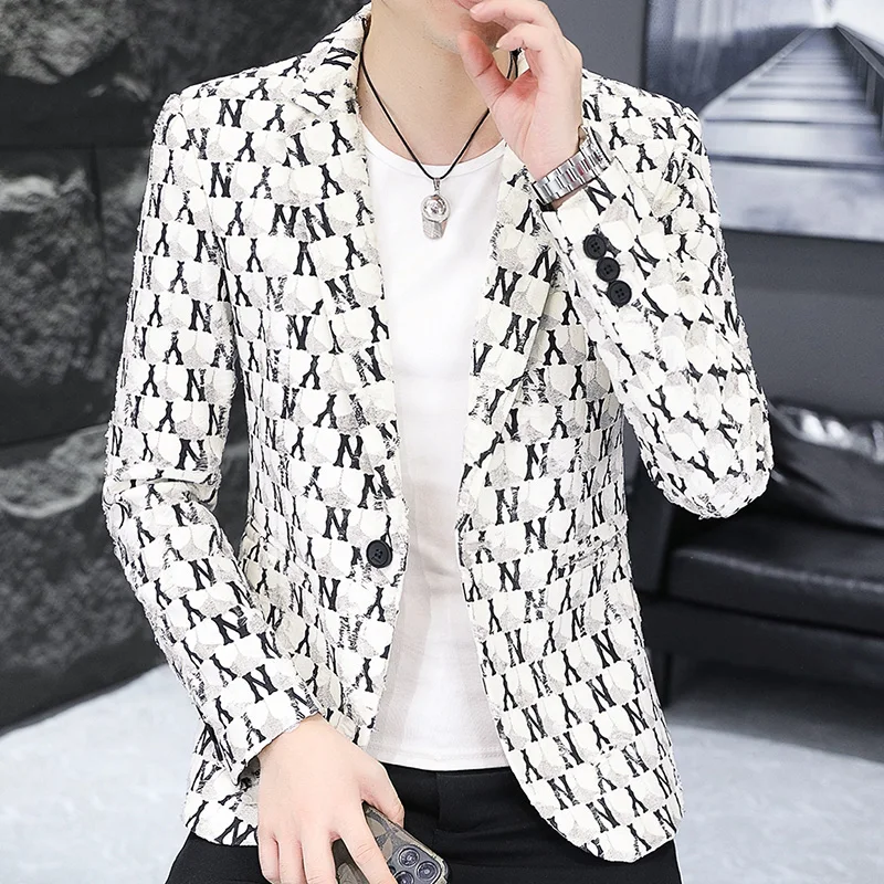 Autumn New Mens Blazer Jacket Men Fashion Casual Slim Coats High-quality Printing Men Business Suits Jackets Men's Blazers Tops