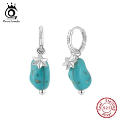ORSA JEWELS 925 Sterling Silver Turquoise Pendant Earrings with Star for Women Dangle Earring Fashion Party Ear Jewelry GME40