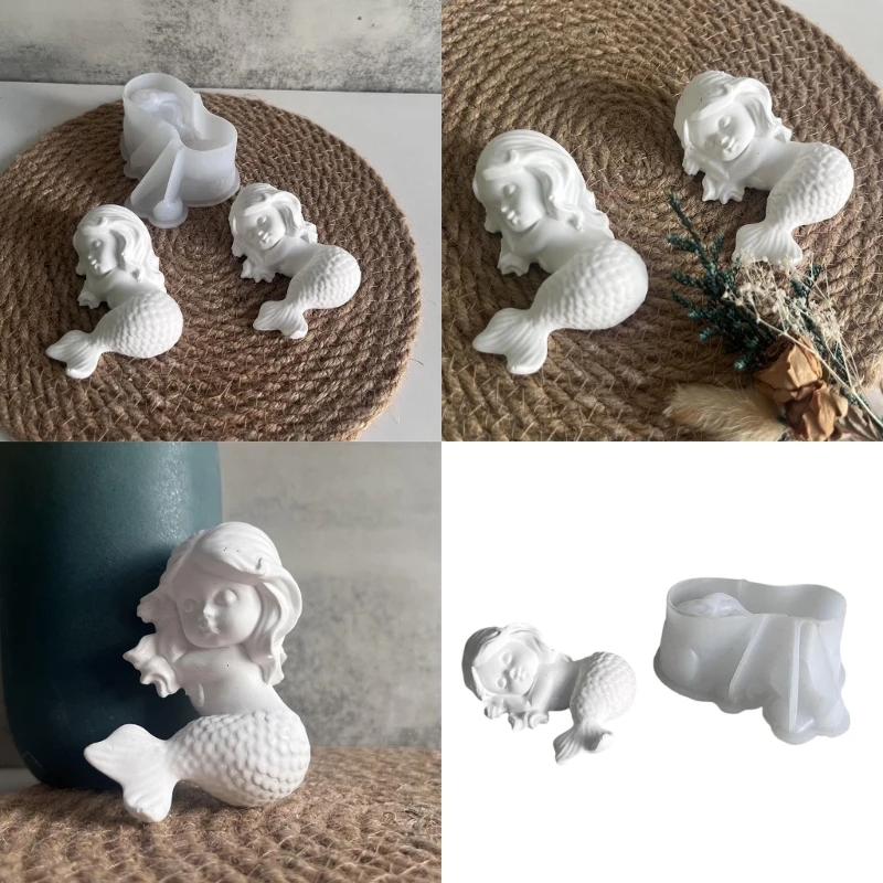 Lovely 3D Mermaids Sturdy Silicone Mold Home Accessory for Creating Gypsum Resin Figurine Decorations Daily Casual Use