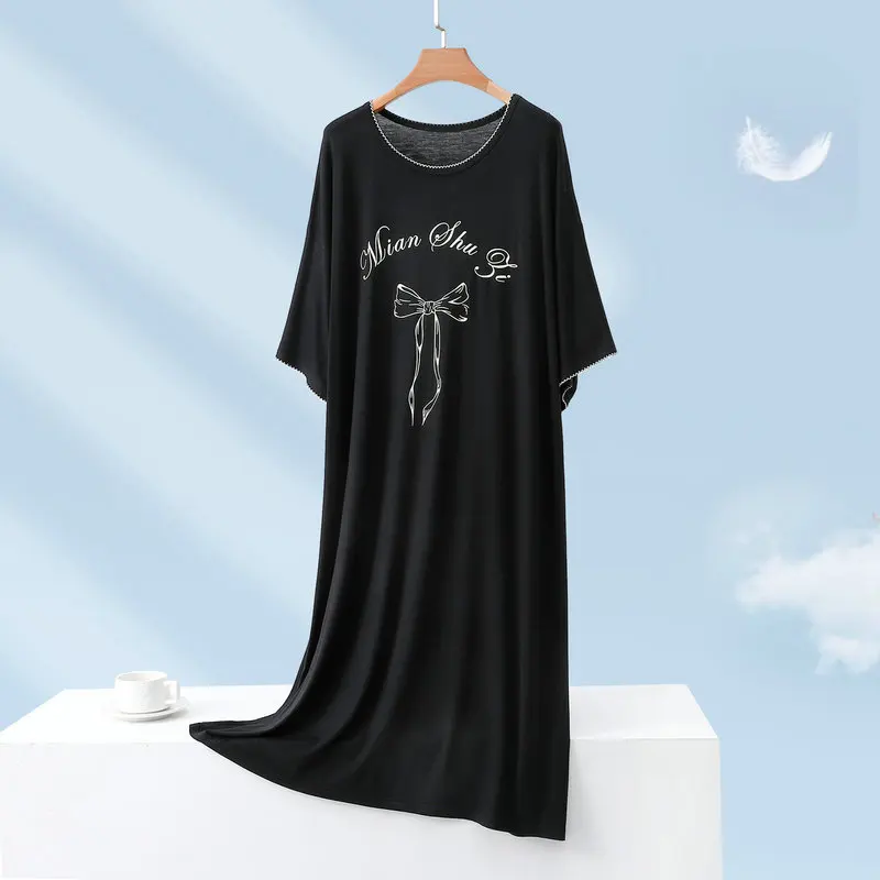 

Ночная рубашка с принтом, повседневная свободная женская ночнушка с коротким рукавом, хлопковая ночная рубашка для сна, летняя ночная рубашка больших размеров