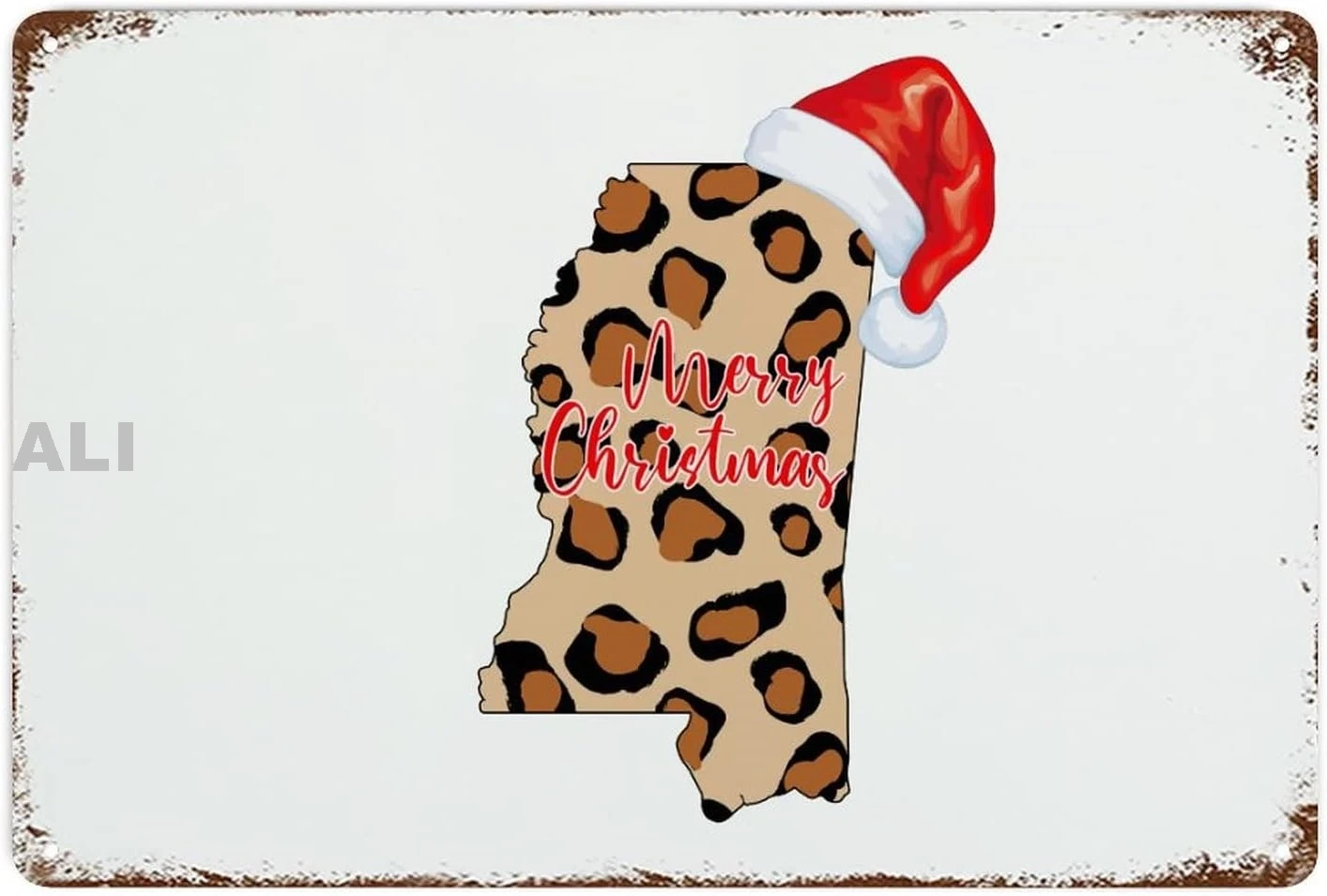 Leopard Mississippi State with Santa Hat Metal Signs Vintage State Tin Sign Wall Plaque for Garage Man Cave Bedroom Farmhou sign