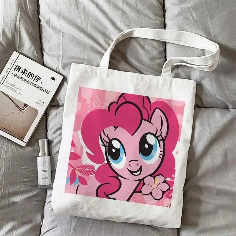 

Kawaii My Little Pony Canvas Bag Pinkie Pie Fluttershy Rainbow Dash Anime Tote Bag Large Capacity Shopping Bag Tutoring Bag Gift