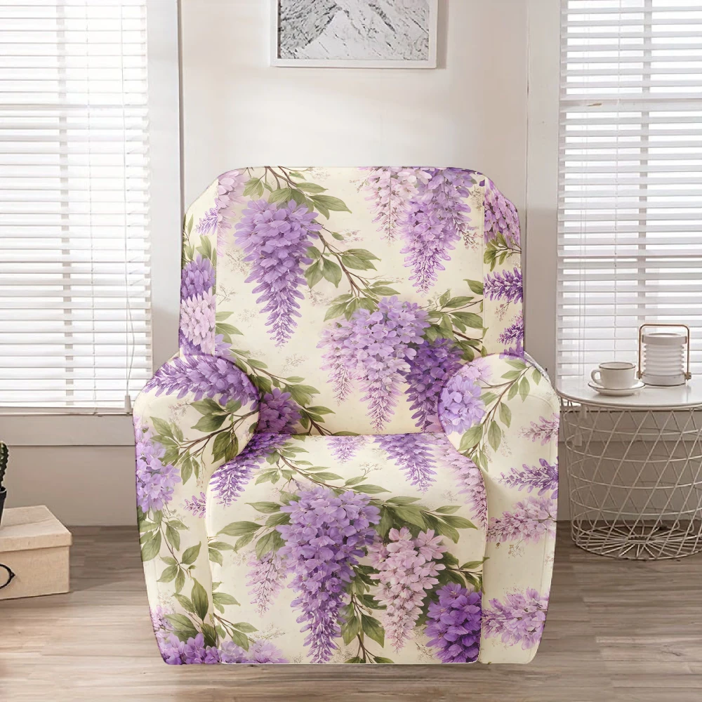 Recliner Slipcover,Watercolor Purple Wisteria Floral Recliner Chair Cover, Stretch Soft Furniture Protector Slipcover