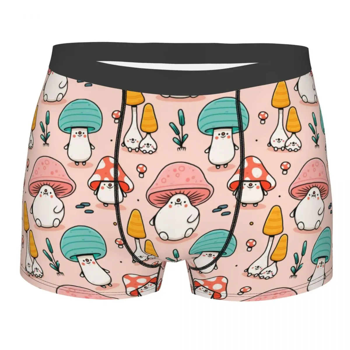 Custom Cartoon Pink Mushrooms Underwear Men Stretch Boxer Briefs Shorts Panties Soft Sexy Underpants For Homme