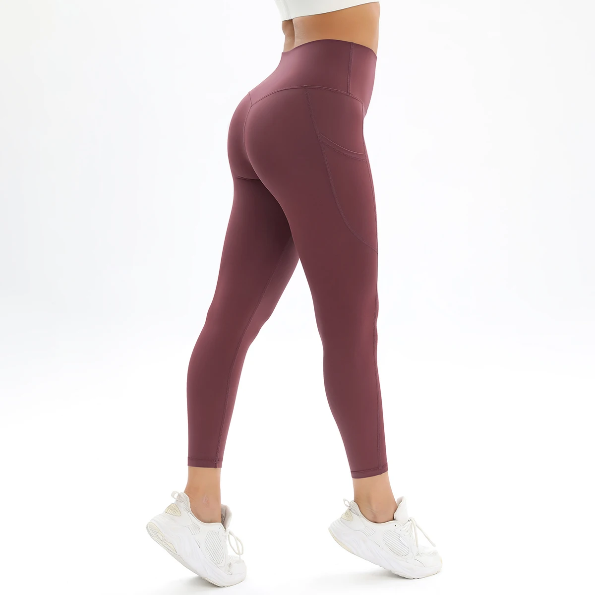 Pantalon de yoga taille haute avec poches latérales pour femme, collants de sport, leggings de fitness, leggings d'entraînement, drapeau nu, contrôle des fesses