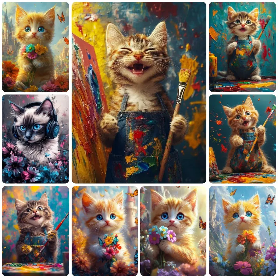 

DIY Painter Cat Collection Jigsaw Puzzle, Cute Kittens with Paintbrushes and Floral Accents Puzzles Educational Reative Gifts