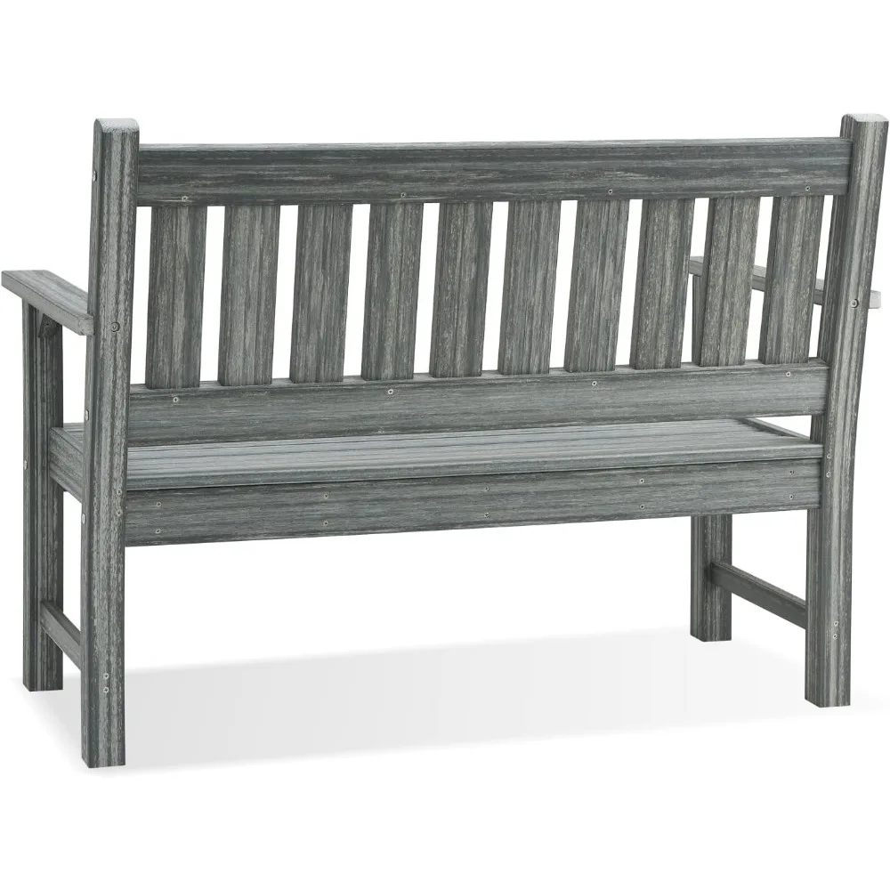 2-Person Garden Bench, Poly Lumber Patio Bench for Outdoors, Porch, and Park (Grey)