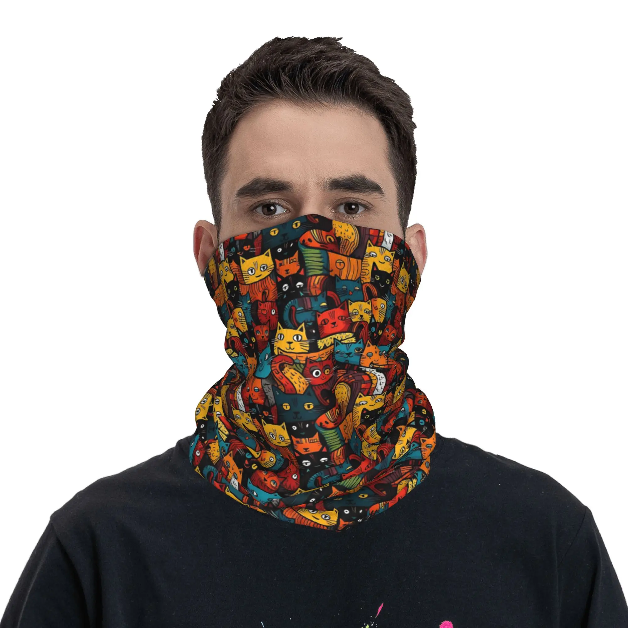 Kitty Joke The World Through a Cat's Eyes  Bandana Neck Cover Cats Pattern Mask Scarf Warm Cycling Scarf Riding Adult Breathable