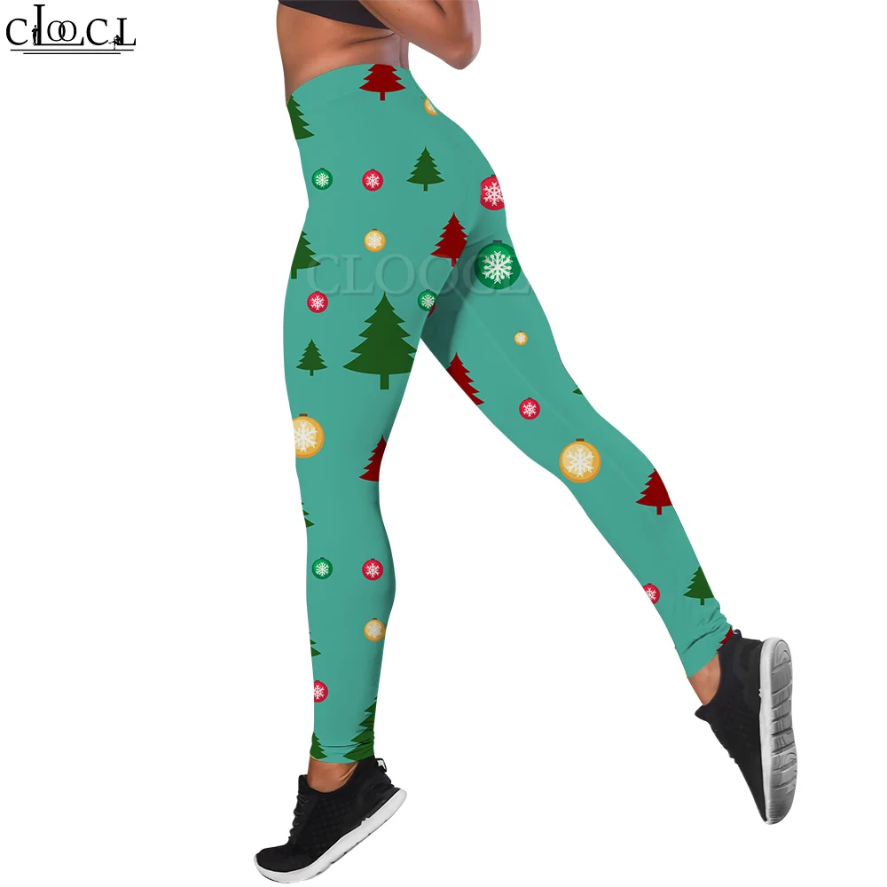 CLOOCL-mallas de árbol de Navidad para mujer, entrenamiento, Fitness, trotar, correr, mallas de gimnasio, ropa deportiva elástica, pantalones de Yoga