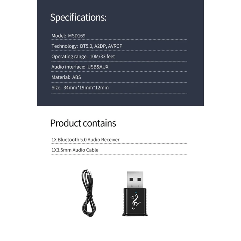 บลูทูธ 5.0 เครื่องรับสัญญาณเสียง 5.0 เครื่องรับสัญญาณเสียงระบบสเตอริโอ USB 5.0 USB Audio Adapter ตัวรับสัญญาณไร้สาย