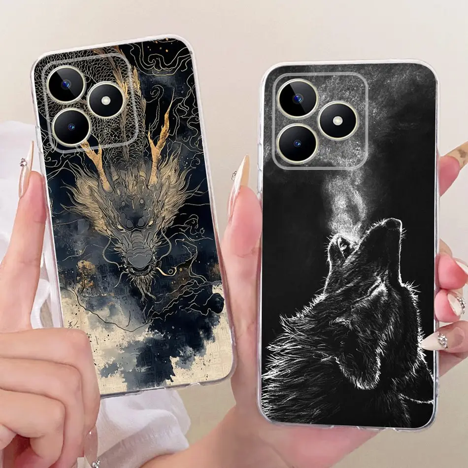 ل Realme ملاحظة 50 C51 C51s C53 كول التنين النمر نمط جراب هاتف ل Realme C51 C51S C53 نوت 50 4G لينة سيليكون حافظة من البولي يوريثان