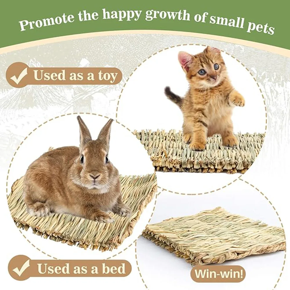 

Rabbits Bunny Pet Chew Mat Small Animal Woven Hay Mat Natural Straw House Cage Accessories For Guinea Pig Chinchilla Hamster Rat