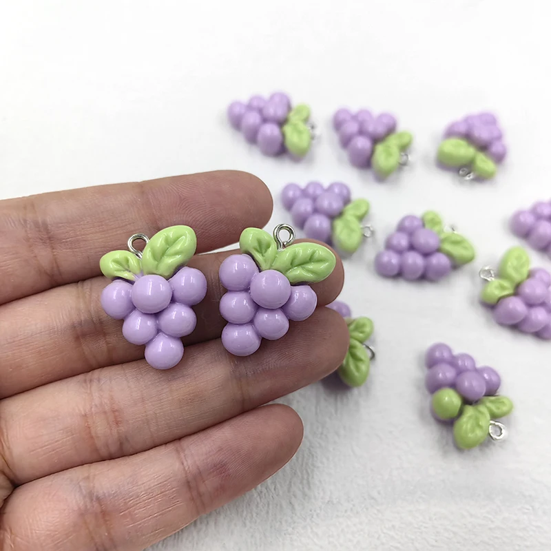 10pcs Cartoon Simulated Grape Charms for Jewelry Making Kawaii Fruit Pendants Crafts Decor DIY Earring Keychain C1258