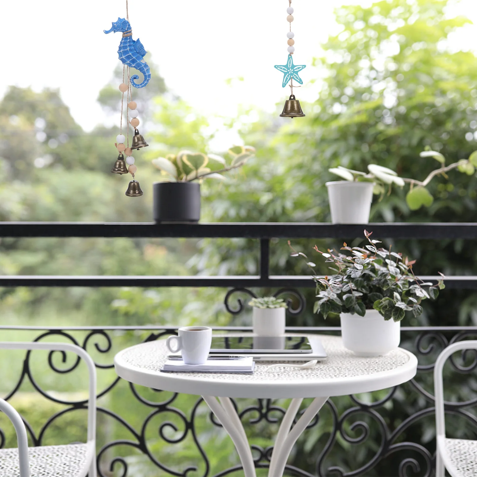 

2Pcs Mediterranean Wall Decor Beach Wind Chime Wooden Seahorse Sea Tubes Coastal Hanging Ornament Beach Room