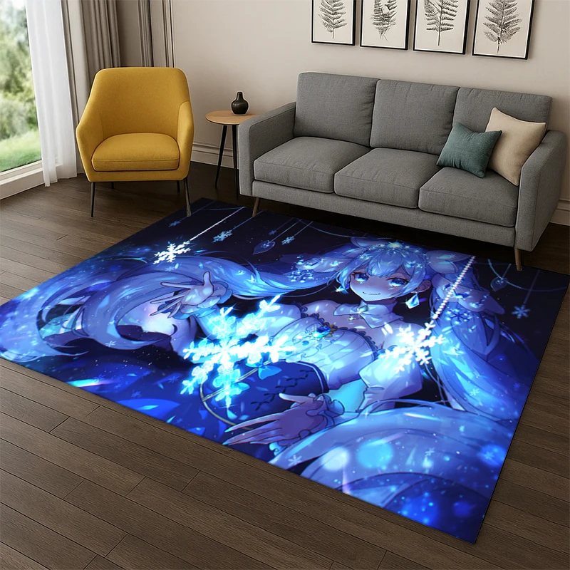 Music Girl M-MIKU Cartoon Carpet Rug for Playroom Bedroom Living Room Sofa Home Decor,kid Game Area Rug Non-slip Floor Mat