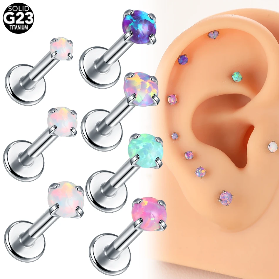 1Pc G23 Titanium Opal Labret Stud Lip Monroe Piercing 16G Earrings for Women Cartilage Tragus Helix Piercing Jewelry 2/3/4mm Top