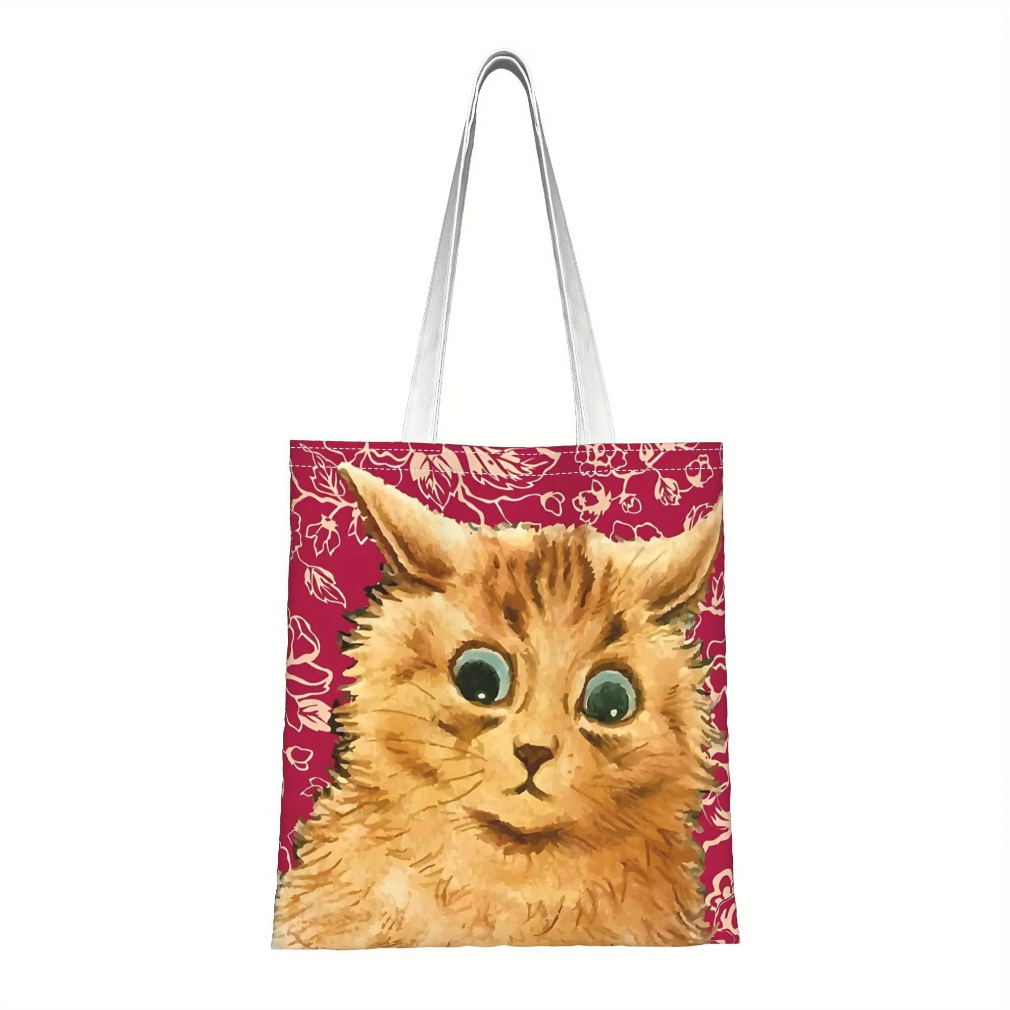 1pc Watercolor Orange Cat Tote Shopping Bag,Suitable for Dai