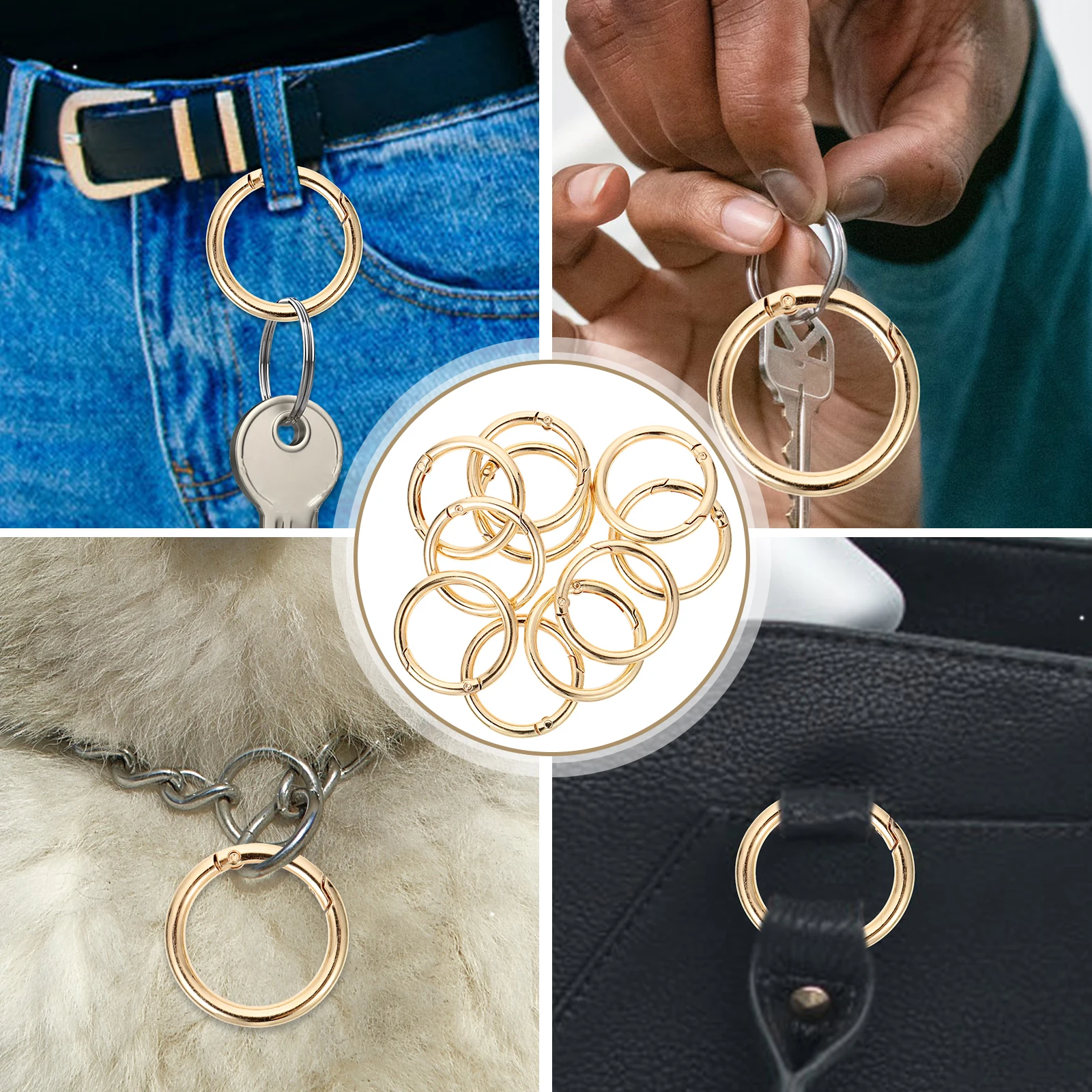 

10pcs Black Alloy Flat Spring Buckle Key Rings Link for Women Portable Retro Style Keychains Craft Supplies