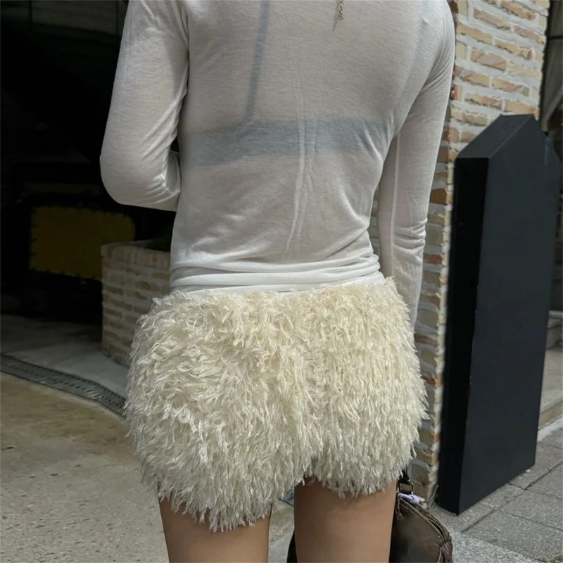

Women Low Waist Faux Fur Tight Shorts Solid Sexy Casual Shorts Party Club Streetwear Spring Summer Clothes For Ladies