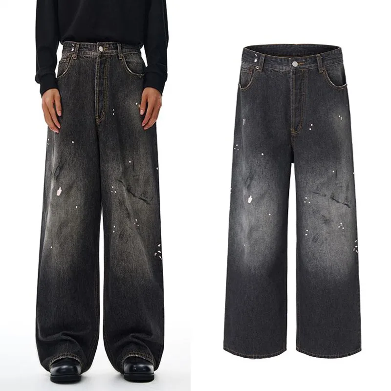 

Повседневные мешковатые джинсы для мужчин, уличная одежда, осенне-зимний тренд, свободные черные, серые винтажные джинсовые брюки