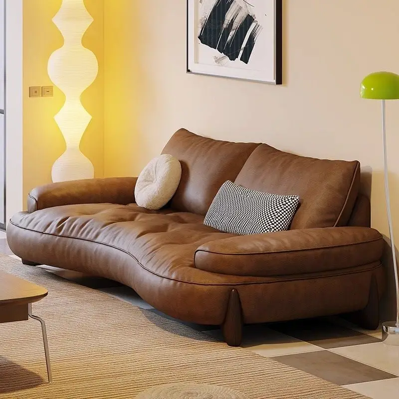 Italian minimalist curved sofa cloud size apartment living room complete combination simple retro style leather sofa
