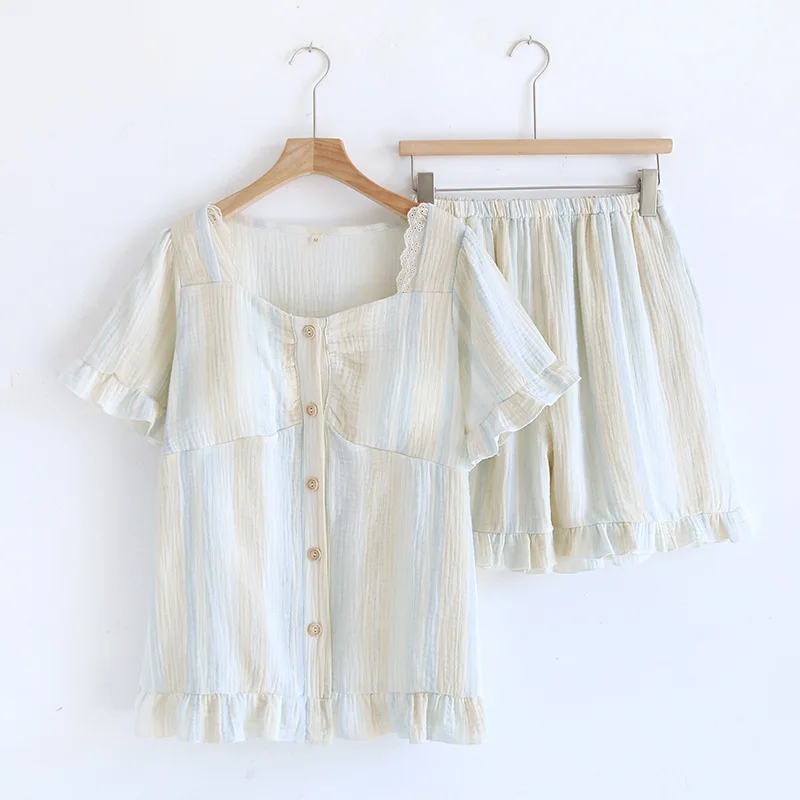 Conjunto de malha 2025 pijamas de verão roupa de dormir feminina novo com almofadas no peito pijamas soltos presente feminino camisolas para mulheres