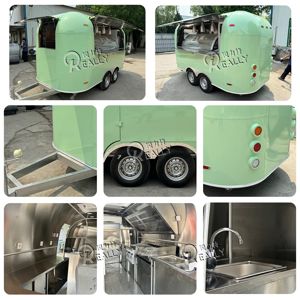 Truk Makanan Stainless Steel Trailer Makanan Kustom Dengan Peralatan Dapur Lengkap Gerobak Es Krim Jalanan Trailer Katering Dijual