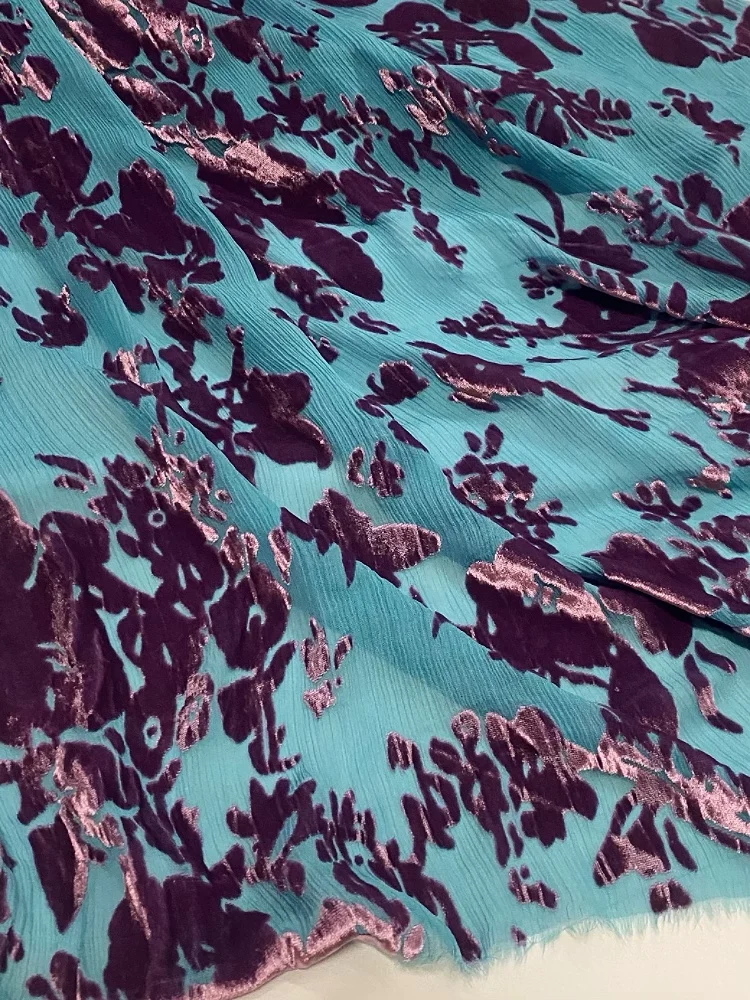 

Blue and Blue, Soft and Smooth Crepe Rotten Flower Real Velvet Fabric, Dress Cheongsam Golden Velvet Mulberry Silk Fabric