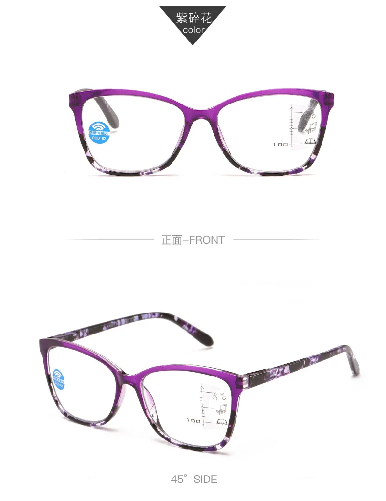 Progressive multifokale Lesebrille, Federbrille, Beine, Anti-Blaulicht, buntes Blumen-Brillengestell – Detail 9