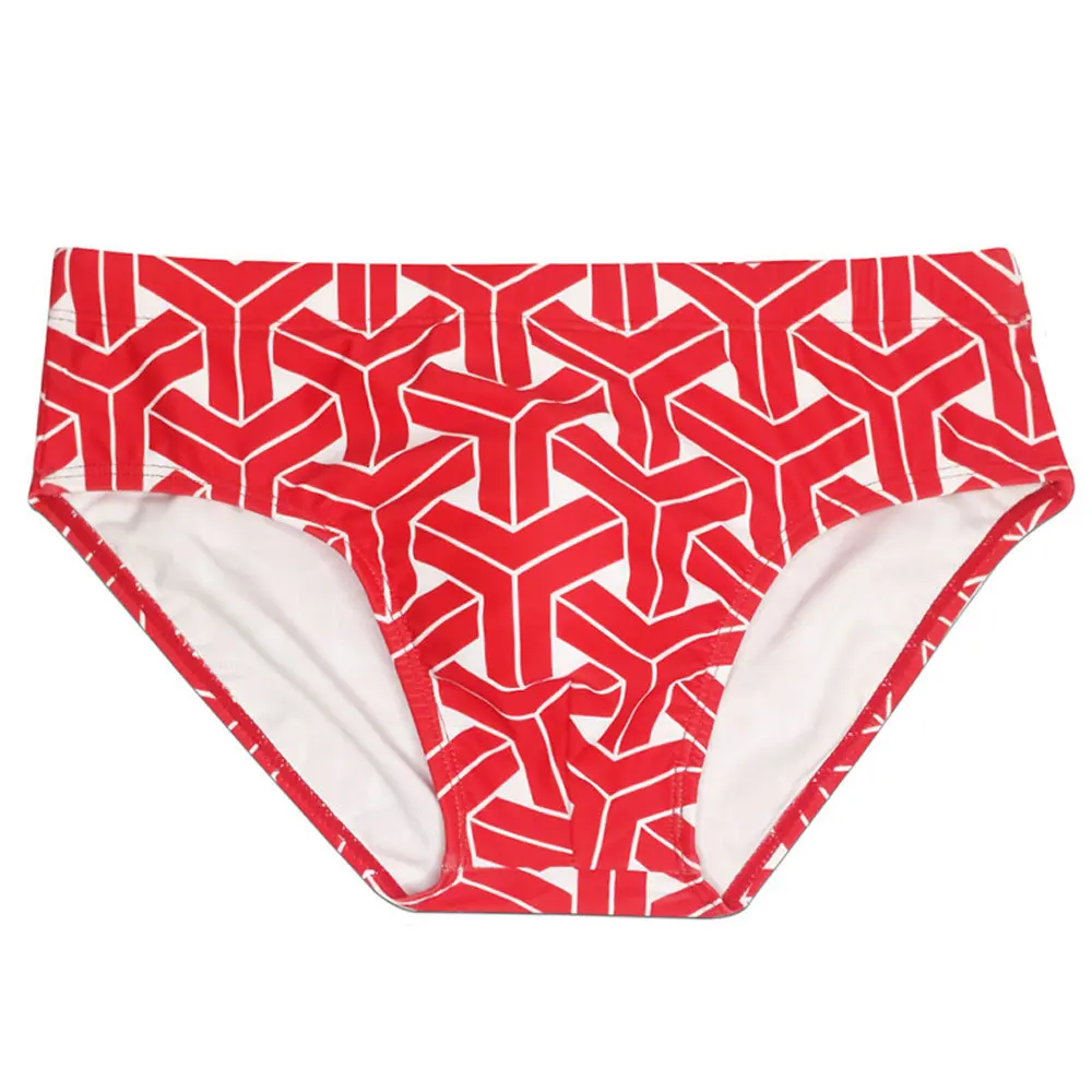 

Cross-border men's printed cup triangle swimming trunks woven pattern printing fashion triangle fitness swimming trunks 336-1