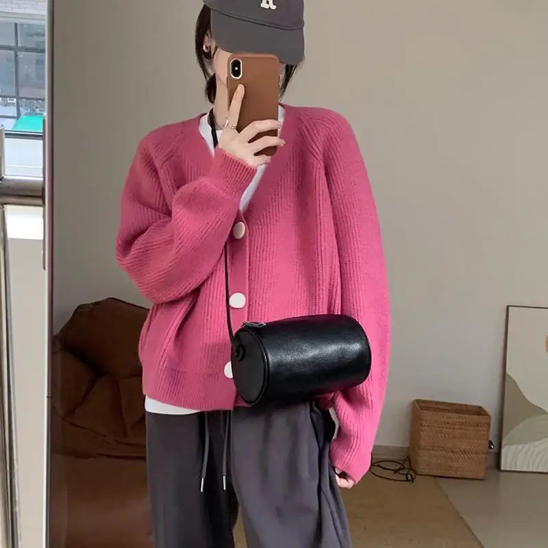 

Retro Sweater Women's Solid Color Autumn and Winter Fashion Casual Thin Knitted Cardigan Top