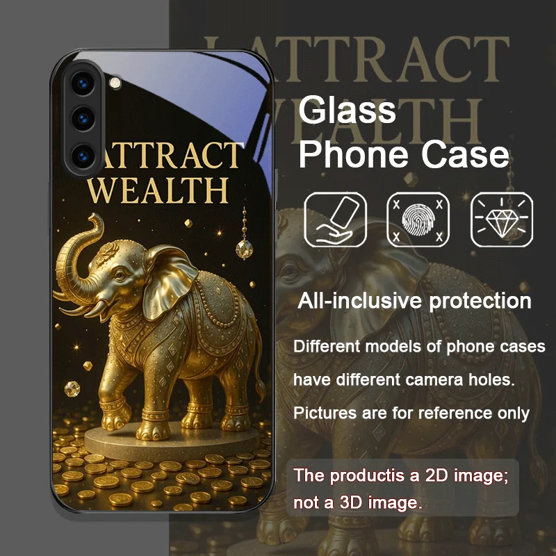 الفاخرة الذهبي الفيل نمط الزجاج المقسى قضية الهاتف لسامسونج غالاكسي S25 الترا S24 S23 S10 زائد S22 S21 S20 FE يغطي #2
