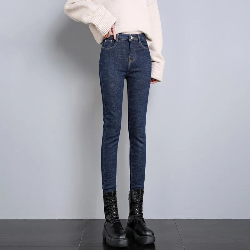 الشتاء الفتيات الحراري الصوف الجينز الثلوج الدافئة موضة أفخم الجينز سيدة سليم صالح رشاقته الدنيم السراويل الكورية عادية رقيقة بنطلون #3