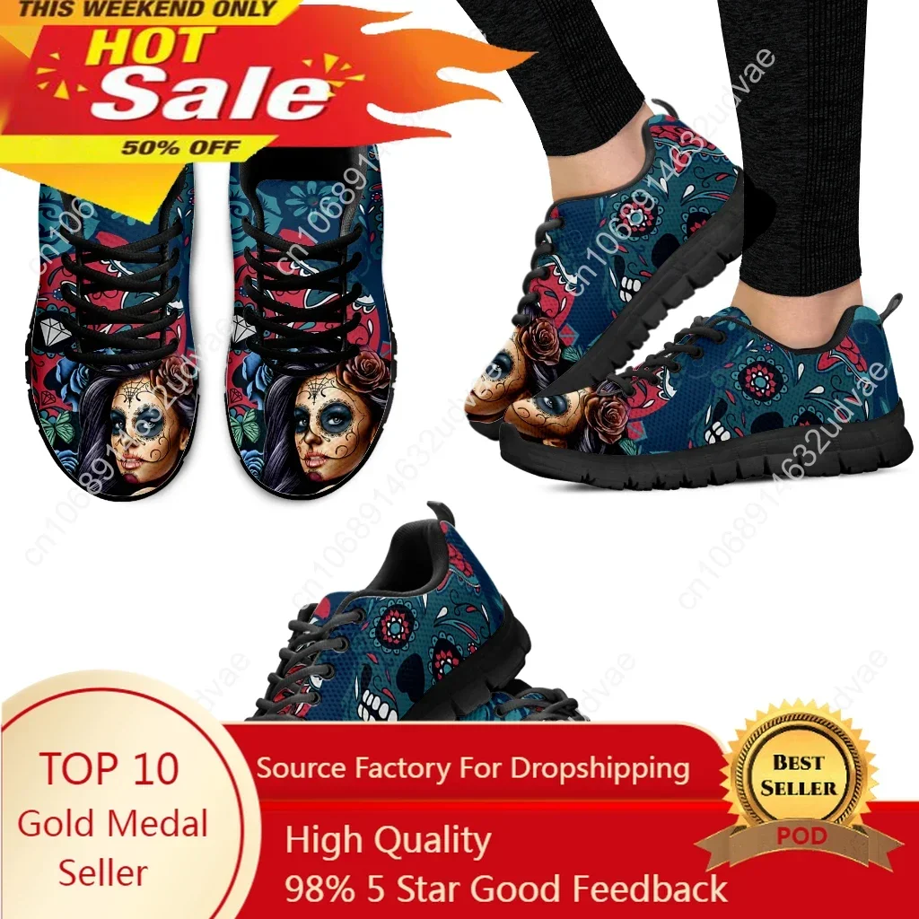 

Sugar Skull Girl Fashion Sneakers Mexican Skull Comfortable Breathable Shoes For Women Floral Print Casual Shoes Hot