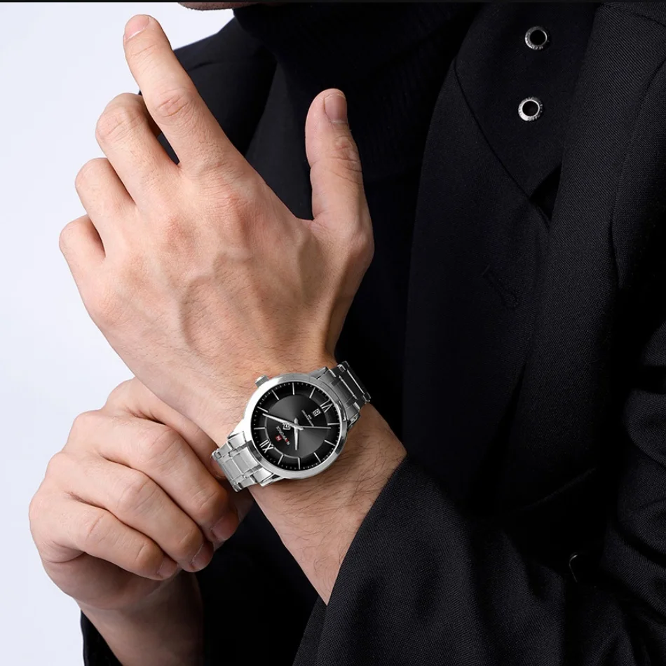 NAVIFORCE Men's Watch Quartz Calendar Display Steel Band Waterproof Wristwatch for Man Fashionable Business Reloj Hombre NF9254