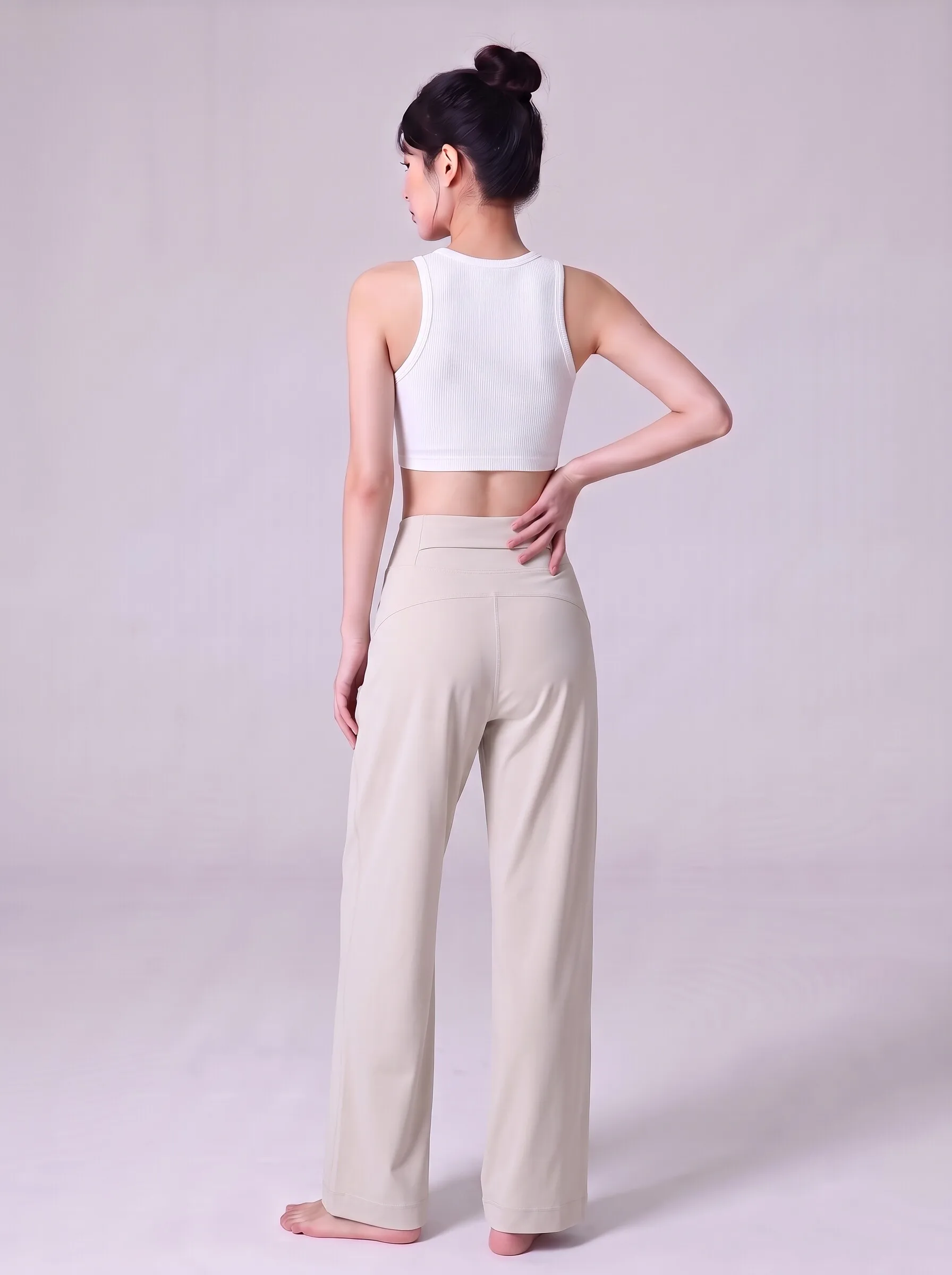 Yoga-Hose, locker geschnittene Sporthose mit geradem Bein, schlankmachende, hochtaillierte Lauf- und Trainingshose, atmungsaktive, lässige Fitness-Leggings – Detail 10