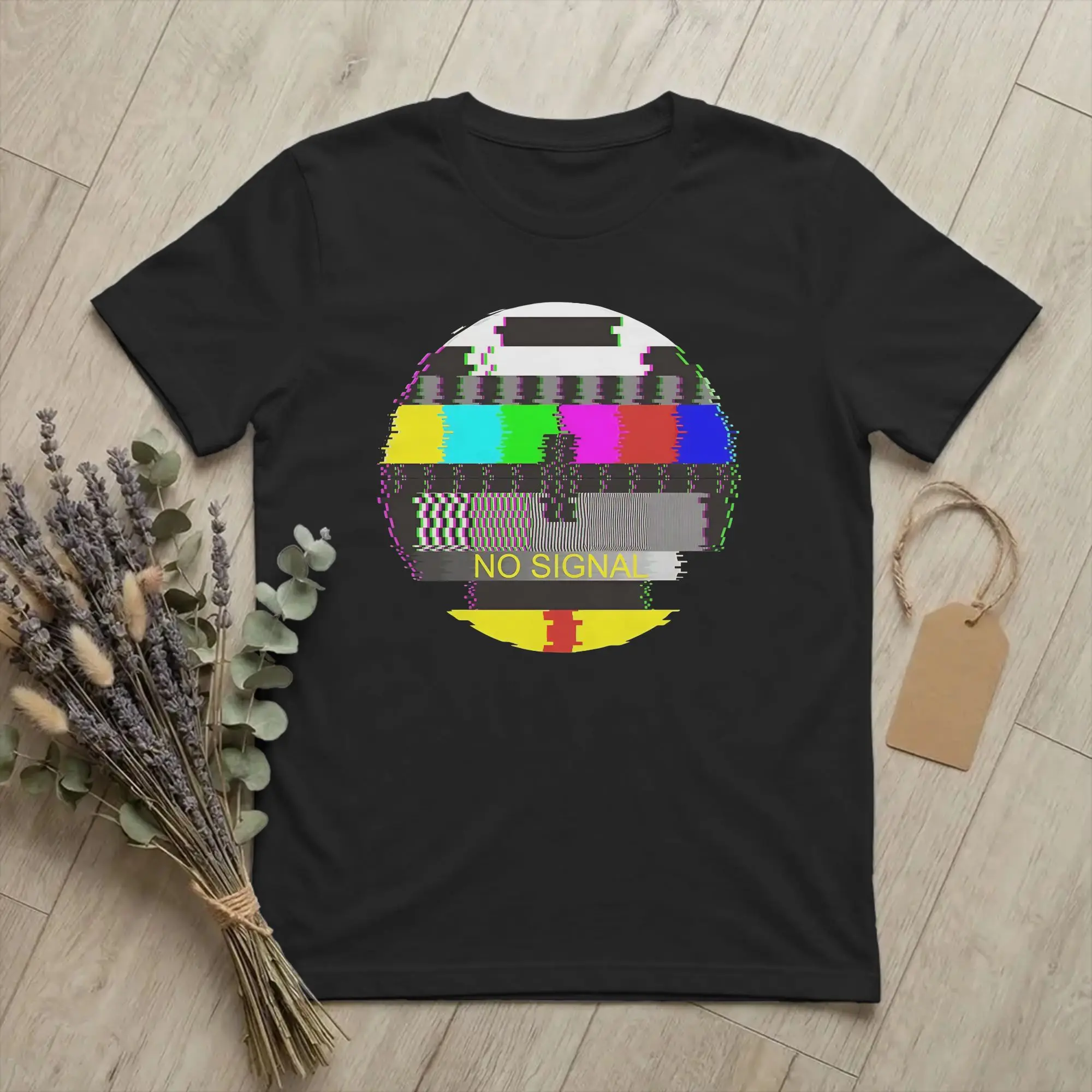 Men Retro TV Test Card Glitched No Signal T Shirts Cotton merch Unique Short Sleeve Round Collar Tee Shirt Plus Size T-Shirts