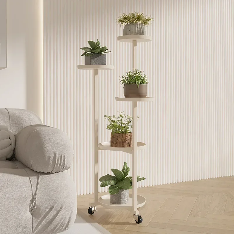 Modern Cream Wind Ground Type Rack For Plants Mobile Iron Art Living Room Indoor Pots Stand Simple Multi-layer Plant Metal Rack