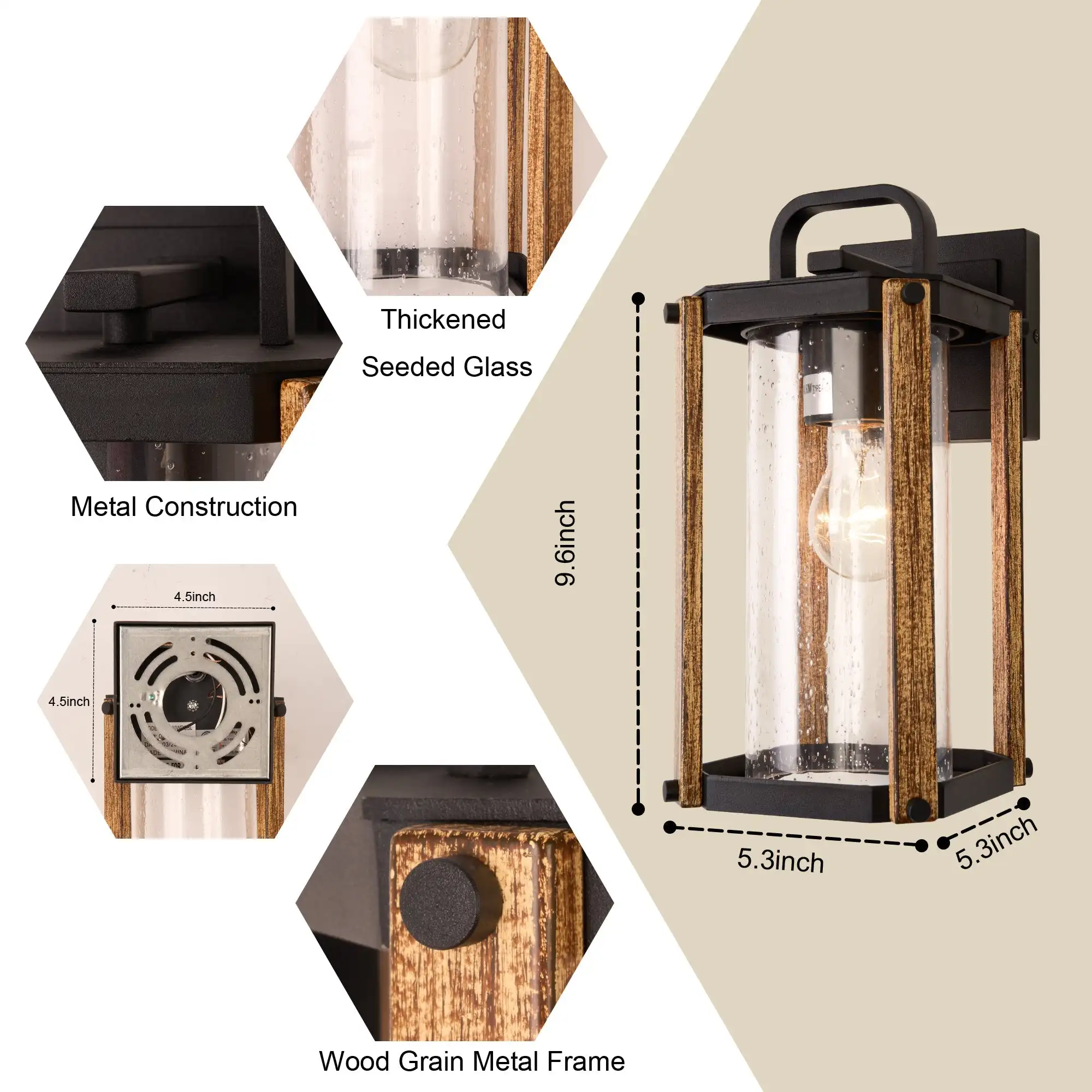 Outdoor Wall Mount Light Fixture, Black Outside Porch Sconce Lighting with Matte Black Finish & Glass Shade for House Patio