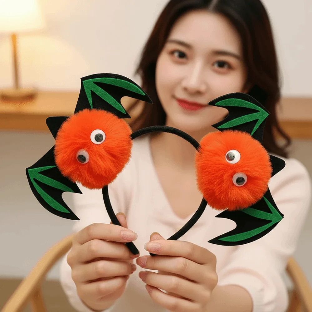 Festive Hairpieces Fluffy Halloween Headband Fuzzy Elastic Bat Hairbands Creative Novelty Pumpkin Hair Hoop Parade