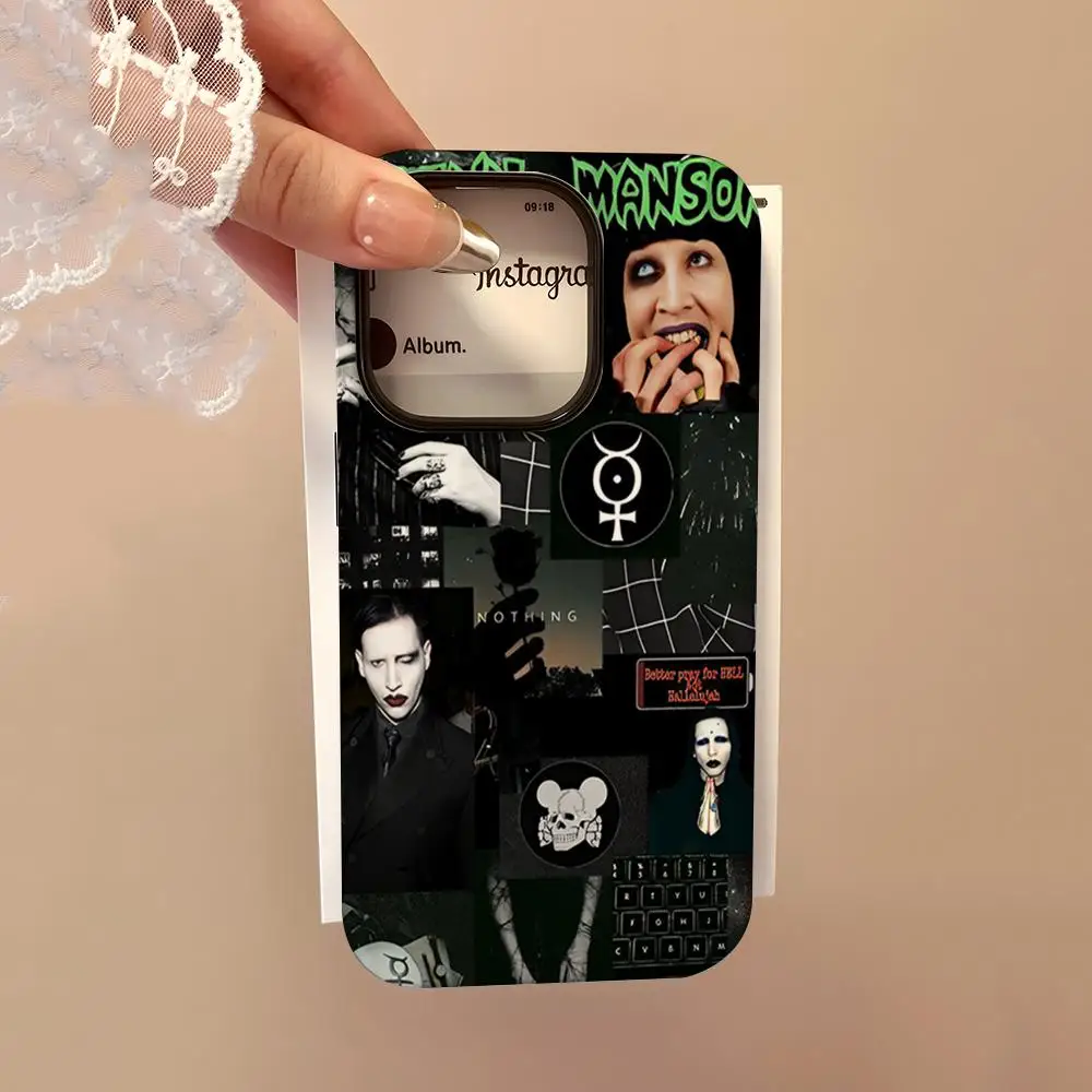 مارلين مانسون روك موسيقي جراب هاتف آيفون 16 15 14 13 12 11 برو ماكس 16 زائد لامع 2 في 1 غطاء الوفير