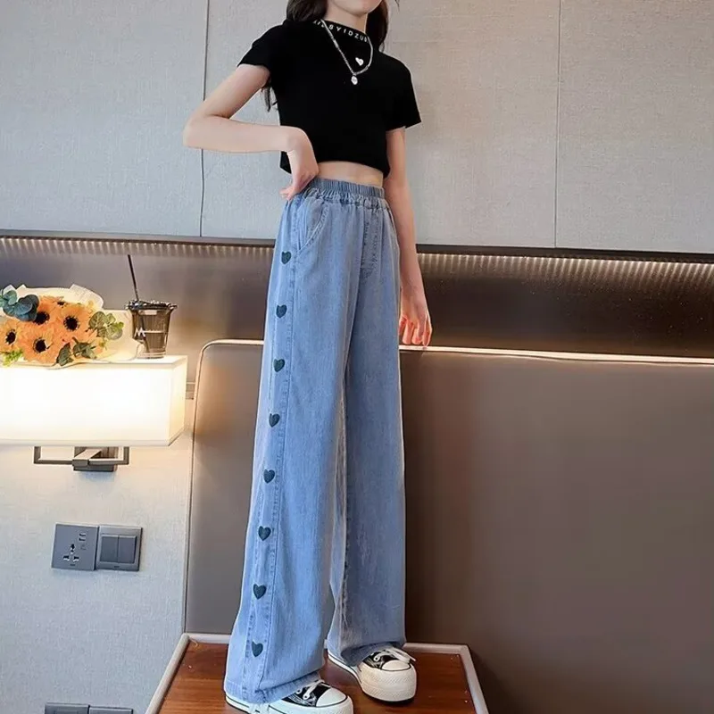 

Girls' Jeans Spring And Summer New Style Children's Straight-leg Medium And Large Children's Wide-leg Spring Loose Trousers